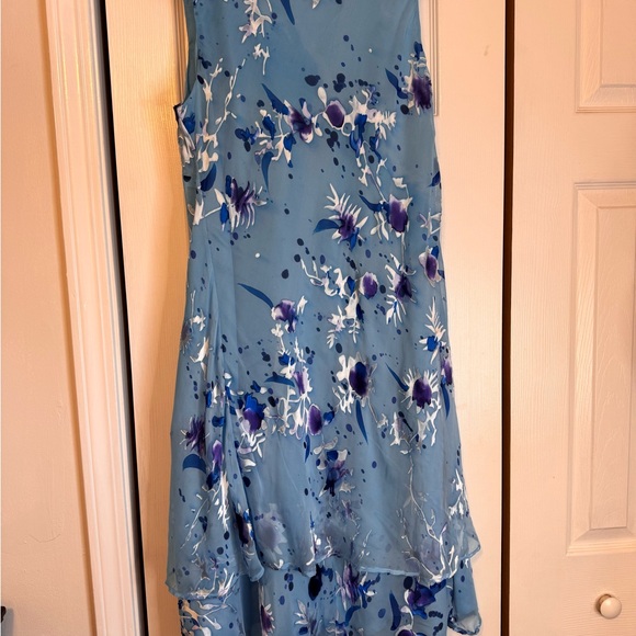 Floral Blue Sleeveless Tank Style Dress Asymmetrical Tiered Hem Size XL - Picture 8 of 15